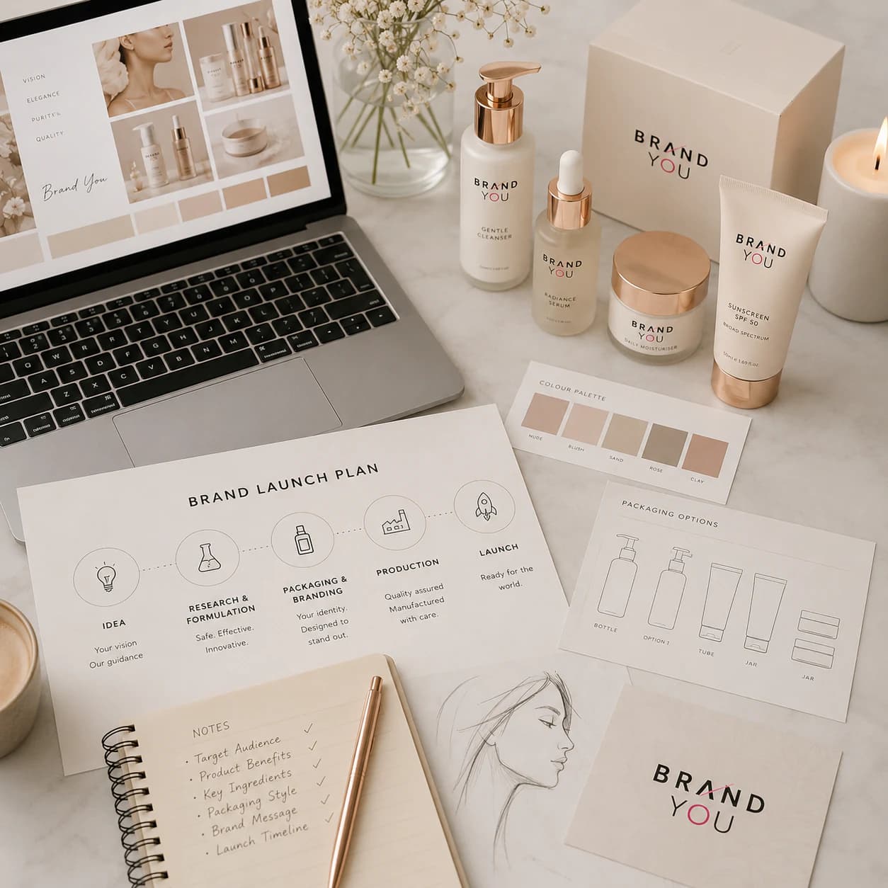 BrandYou product range, packaging directions, and launch plan