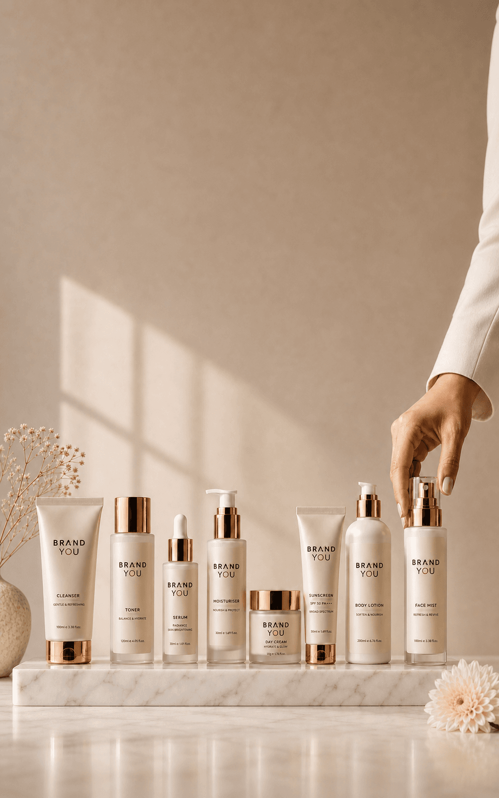 BrandYou skincare range arranged for a private-label inquiry